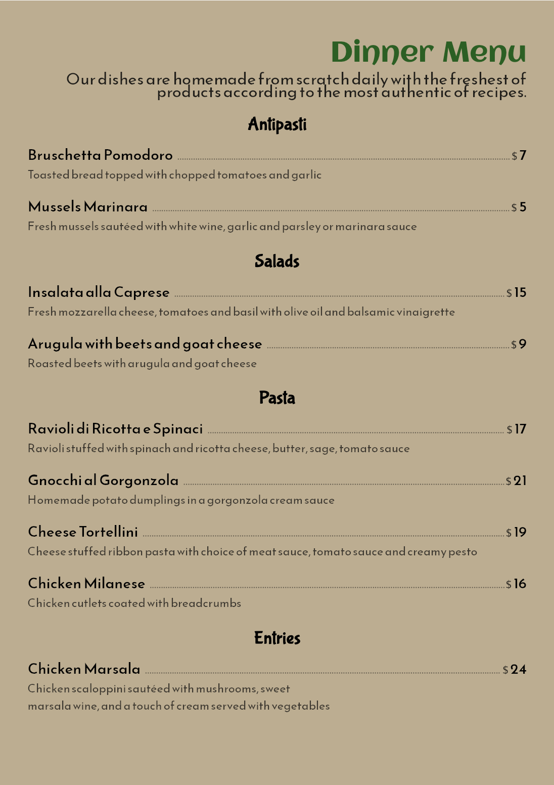 Rustic Italian paper menu design