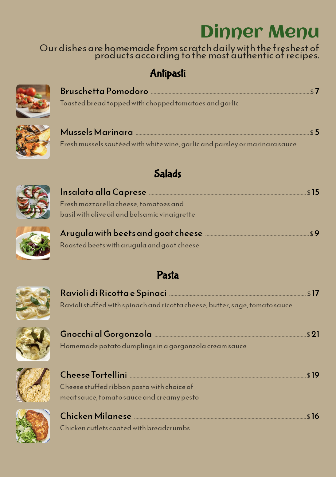 Rustic Italian photo paper menu design