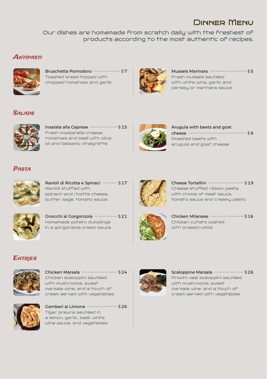 Modern editorial photo paper menu design