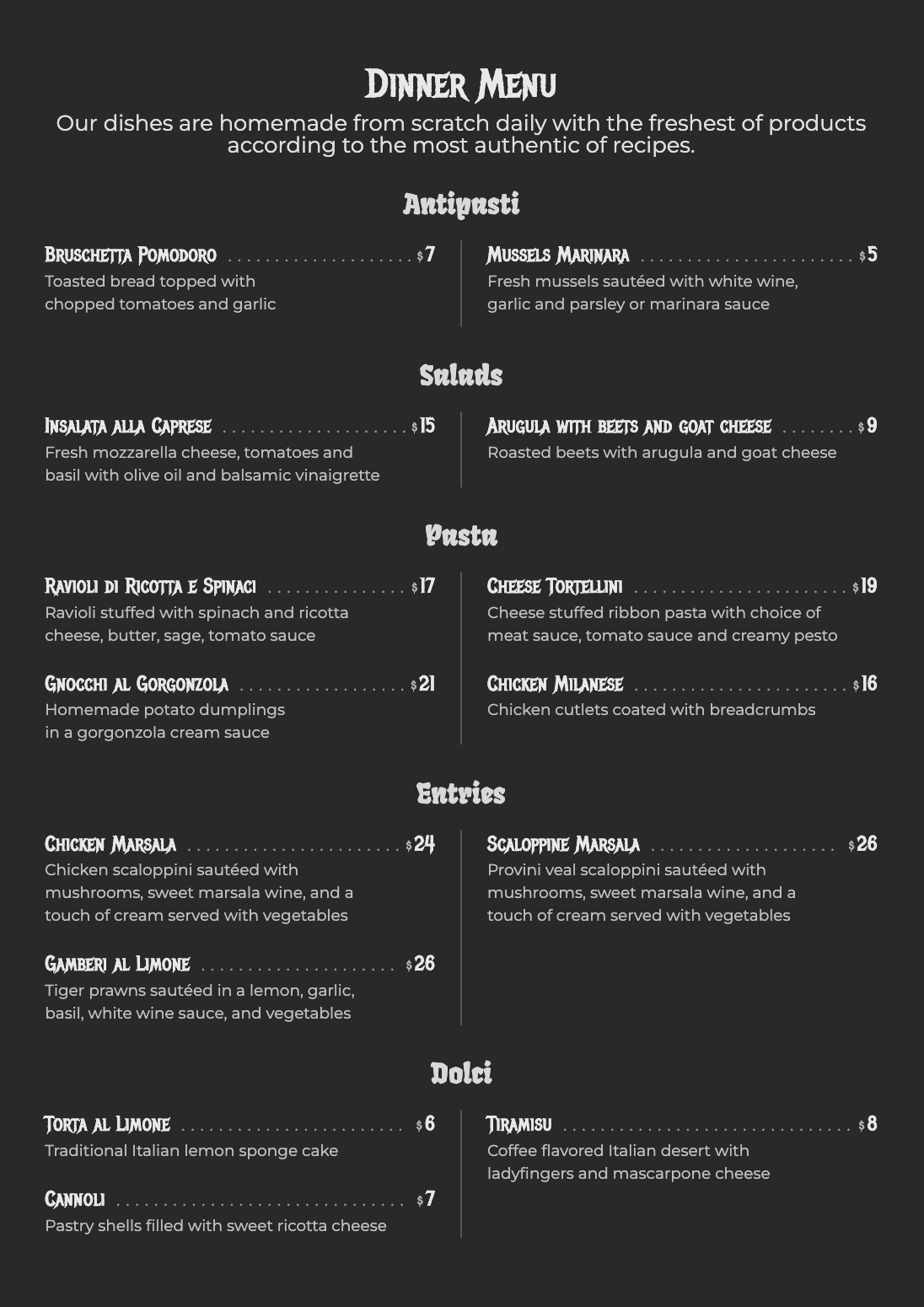 Dark classic paper menu design