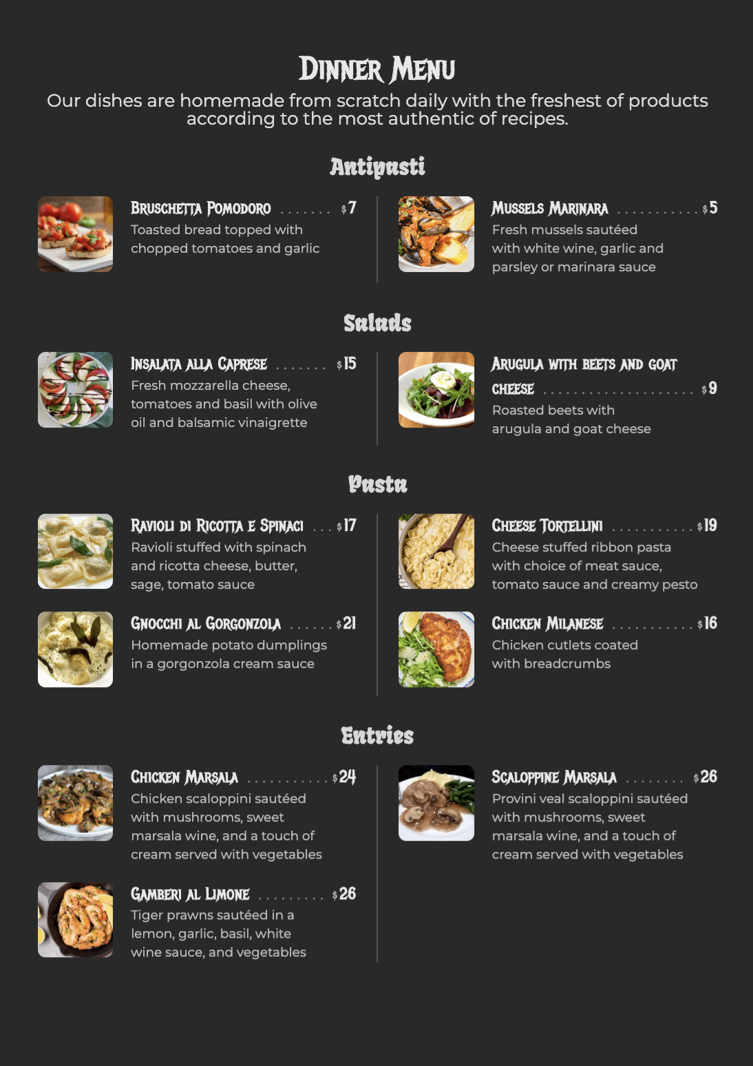 Dark classic photo paper menu design